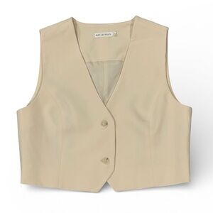 Avec Les Filles Light Tan/Cream Two Button Vest, Cropped, Tailored, Lined, Sz. M
